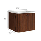 Modway Zia 24" Wall-Mount Bathroom Vanity with Marble Sink - Walnut-Marble Sink