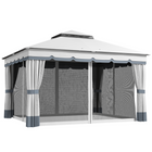 Outsunny 10 ft W x 12 ft L Double Roof Outdoor Gazebo with Netting & Curtains-A double-roof provides UV30+ protection and allows for better airflow