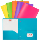 JAM Paper Plastic Two-Pocket School POP Folders - Assorted Fashion Colours - 6 Pack-Colour: Fuchsia, Orange, Yellow, Lime Green, Teal, and Purple