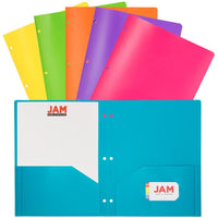 JAM Paper Plastic Two-Pocket School POP Folders - Assorted Fashion Colours - 6 Pack-Colour: Fuchsia, Orange, Yellow, Lime Green, Teal, and Purple