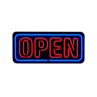 Futech LED Open Sign - 24" W x 10.5" H - Blue/Red-Sturdy Black PVC Backboard with Blue and Red Neon