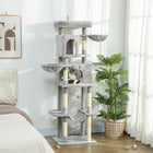 PawHut 69" Cat Tree Tower with 2 Condos - Light Grey-Top perch filled with plush cotton for cloud-like comfort 
