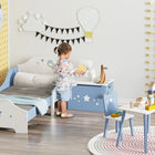 Qaba Kids Wooden Toy Storage Box Organizer Chest with Gas Stay Bar Seating Bench - Blue-Safe gas stay bar can avoid the sudden falling of the lid to prevent your kid from injured
