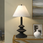 Hudson&Canal Abilene 28" Tall Triple Gourd Lamp with Fabric Shade - Matte Black/White-Includes a black 6 ft. cord and is operated with an on/off rotary socket switch