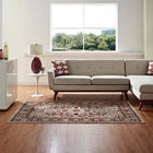 Modway Grania Ornate Vintage Floral Turkish Area Rug - 5 ft W x 8 ft L - Burgundy/Tan-Gripping Grooved Rubber Underside 