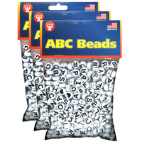 Hygloss ABC Beads - Black and White - 3 Packs of 300-Have raised letters of the alphabet on both sides of the bead