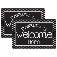 Ashley Productions Smart Poly Welcome Mat with Slip Resistant Backing - 15.5" x 23.5" - Black and White Dots Everyone is Welcome - 2 Pack-Our premium quality mats are crafted to withstand the rigors of daily classroom use, making them perfect for high-traffic areas