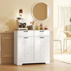 HOMCOM 7 Gallon Tilt Out Trash Sideboard Buffet Cabinet with Hidden Garbage Space & Drawers - White-Two adjustable shelves inside fit cookware of various sizes