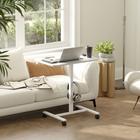 HOMCOM 28" Pneumatic Height Adjustable Standing Desk with Wheels - White Wood Grain-Versatile as a laptop table, or as an overbed table or sofa desk