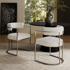 Modway Huron Curved Back Fabric and Metal Dining Accent Chair - Silver/Cream-Adjustable Non-Marking Floor Glides