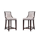 Manhattan Comfort Fifth Avenue 19" Traditional Faux Leather Upholstered Counter Stool - Pearl White and Walnut - 2 Pack-Traditional Counter Stool with Backseat Perfect for Bar and Kitchen Use. Set of 2