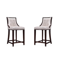 Manhattan Comfort Fifth Avenue 19" Traditional Faux Leather Upholstered Counter Stool - Pearl White and Walnut - 2 Pack-Traditional Counter Stool with Backseat Perfect for Bar and Kitchen Use. Set of 2