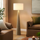 Modway Saylor Carved Ribbed Wood Floor Lamp With Drum Shade - White Grey-Foot Switch for Easy Operation