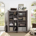 Manhattan Comfort Hopkins 59.22" 2-Piece Modern 11-Shelf Storage Closet - Grey-Mop Base with Non-marking Felt Foot Pads