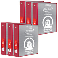 BAZIC Products 1.5" 3-Ring View Binder with 2 Pockets - Red - 6 Pack-Hard Vinyl Cover