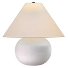 Hudson&Canal Willa 18" Tall Textured Ceramic Table Lamp with Fabric Shade - Cream/White-Paired with a white cone-shaped fabric shade