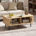 HOMCOM Coffee Table with Storage and Sliding Doors - Oak-Sliding doors save space in tight areas and provide easy access