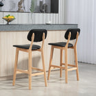 HOMCOM Counter Height Bar Stools with Solid Wood Legs - Natural/Black - 2 Pack-Wooden frames for a strong, supportive core, with protective non-slip footpads
