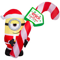 GEMMY Airblown Inflatable Christmas Stuart with Candy Cane Sign - 56" x 59"-Lights up with energy-efficient LED light