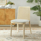 Modway Monarch Wood and Rattan Dining Side Chair - Antique White/Natural/Heathered Weave Ivory-Fabric Upholstered Seat