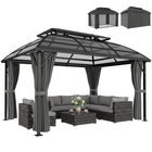 Outsunny 13 ft W x 10 ft L Patio Gazebo - Double Roof Outdoor Gazebo for Lawn - Black-12㎡ area suitable for outdoor activities and events