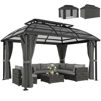 Outsunny 13 ft W x 10 ft L Patio Gazebo - Double Roof Outdoor Gazebo for Lawn - Black-12㎡ area suitable for outdoor activities and events