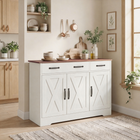 HOMCOM 43" Farmhouse Sideboard Buffet Cabinet for TVs up to 50 Inch with Barn Doors - White-Bring farmhouse charm to your kitchen with barn doors and dark brown top