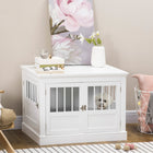 PawHut 31" Dog Crate End Table with Three Doors - White-Lockable latch provides security and peace of mind 