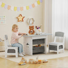 Qaba 3 Piece Kids Table & Chair Set with 6 Removable Drawers - Light Grey-Includes 6 large fabric drawers, fostering your child's great organizing habits

