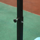 Soozier Poolside Basketball Hoop Stand-Base can simply fill with 77 lbs of water or 99 lbs of sand to help keep it in place 
