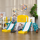 Qaba 8-in-1 Baby Slide and Swing Set with Basketball Hoop, Climber and Steering Wheel - Yellow-2 slides allow simultaneous fun and social play 