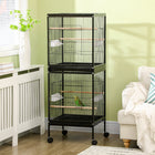PawHut 55" H 2-in-1 Bird Cage with Wheels and Slide-out Tray - Black-Large front doors with multiple side food doors 