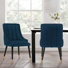 Manhattan Comfort Eda 22.83" Modern Velvet Upholstered Dining Chair - Midnight Blue-Frame Made of High Quality Elm Wood with Metal Brushed Gold Tips for Fashion and Durability