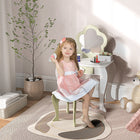 Qaba Kids Vanity Set with Mirror & Stool - Flower-Design - White-A cute flower design that'll uplift any room 
