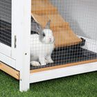 PawHut 2-Tier Wooden Rabbit Hutch with Ramp and Outdoor Run - Yellow-Assembly required