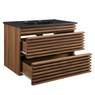 Modway Render 30" Wall-Mount Bathroom Vanity - Walnut/Black-Full-Extension Drawers