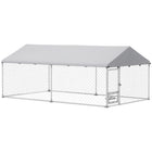 PawHut Outdoor Dog Run with Adjustable Rotating Bowls - 13.1' x 7.5' x 5.2' - Silver-Galvanized metal tubing and thick steel wire mesh ensure lasting strength 