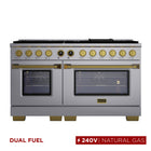 Kucht 60" KXP Series Dual Fuel Range Natural Gas - Stainless Steel/Gold-Cook and bake like a pro with 2 separate ovens with large oven windows, the main is a heavy-duty blue porcelain oven with 5.2 cu. ft. of capacity while the additional side oven has 3.3 cu. Ft