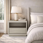 Manhattan Comfort Navis 26" Contemporary 1-Drawer Nightstand - Whitewashed Oak-One spacious drawer and open shelf provide convenient storage for bedside essentials
