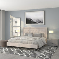 Flash Furniture Roxbury King Size Tufted Upholstered Platform Bed - Beige Fabric-Platform Bed