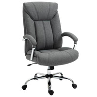 Vinsetto Linen Fabric Home Office Chair with Armrests - Grey-Ergonomic high-back line design with thick padding provides extra comfort