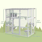 PawHut 70.5" H Outdoor Wooden Catio Cat House Enclosure - White-Covered with a PC board and built from solid fir wood to ensure stability 