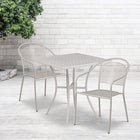 28'' Square Light Grey Indoor-Outdoor Steel Patio Table Set with 2 Round Back Chairs [CO-28SQ-03CHR2-SIL-GG]-Light Grey Powder Coat Finish