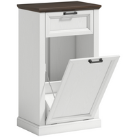 HOMCOM Pet Proof 10 Gallon Tilt Out Trash Sideboard Buffet Cabinet with Drawer - White Wood Effect-Tilt out trash cabinet hides a 10-gallon bin (not included) to keep kitchens tidy