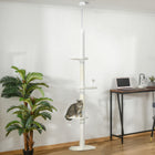 PawHut 88.5" - 100.5" Floor-To-Ceiling Cat Tree with Scratching Posts - Cream White-Multi-level design meets the desire to climb and explore 