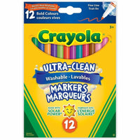 Crayola Ultra-Clean Washable Fine Line Markers - Assorted Colours - 12 Pack-Ultra-Clean formula washes from skin, clothing, and more