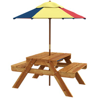 Outsunny Kids Picnic Table 3-in-1 S& & Water Table with Foldable Umbrella - Teak-3-in-1 design: picnic table, water table and sand table
