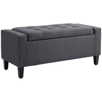 HOMCOM Linen-Touch Fabric Storage Bench with Flip Top - Dark Grey-Classic appearance storage ottoman could match with most styles of house