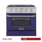 Kucht 30" KDF Series Pro Style Natural Gas Dual Fuel Range - Stainless Steel/Blue-Dual bake elements deliver powerful performance: 3,000 watts (base) and 850 watts (top), with a 3,500-watt broiler for intense top heat