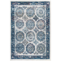 Modway Entourage Odile Distressed Floral Moroccan Trellis Area Rug - 5 ft W x 8 ft L - Ivory/Blue-Distressed Vintage Floral Moroccan Trellis Area Rug